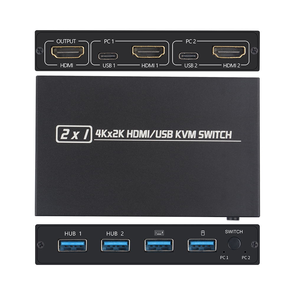 AIMOS AM-KVM 201CL 2-in-1 HDMI-compatible/USB KVM Switch Support HD 2K*4K 2 Hosts Share 1 Monitor/Keyboard&amp; Mouse Set KVM Switch