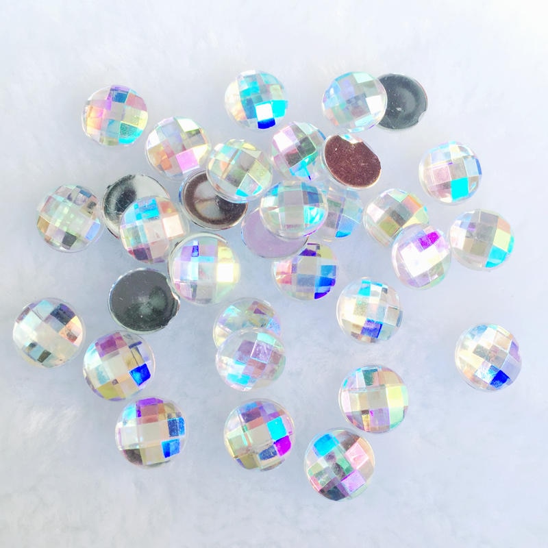 40Pcs 10Mm Ab Kleur Ronde Strass Acryl Plaksteen Strass Kristal Stenen Voor Sieraden Ambachten Kleding Decoraties