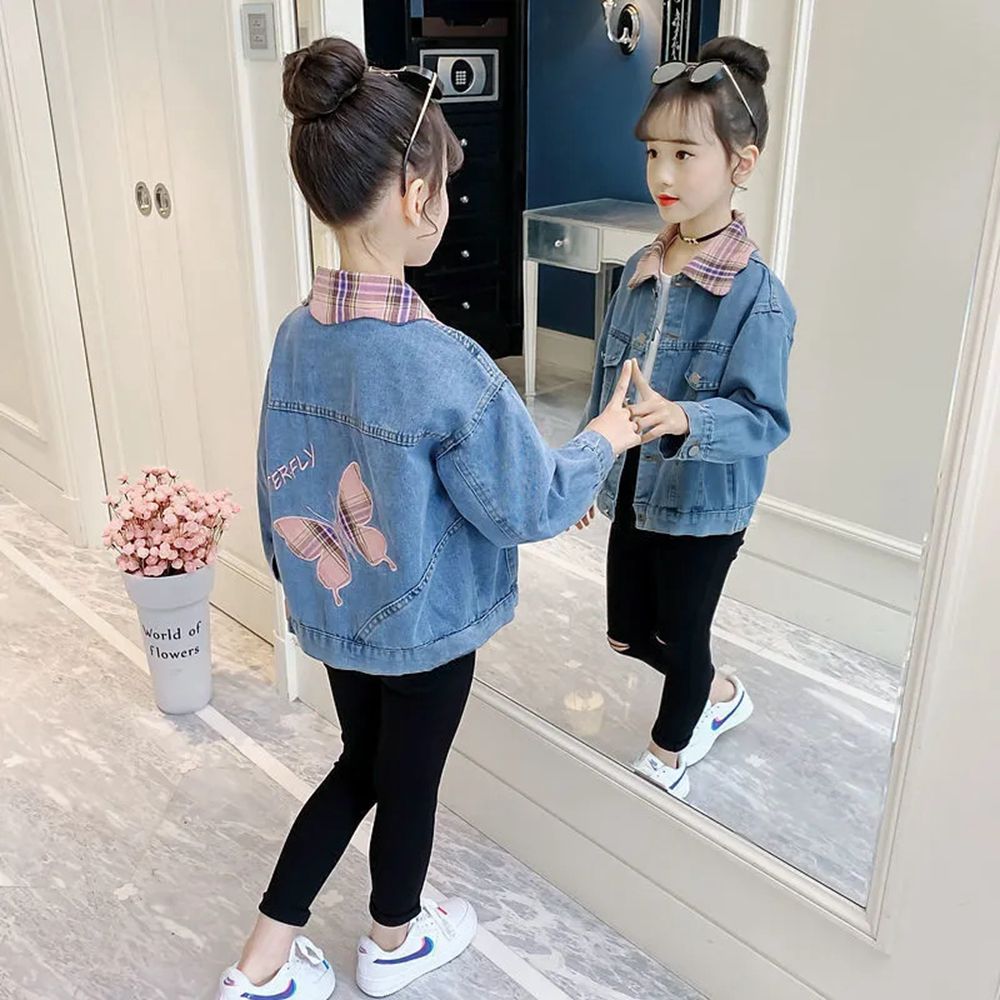 2022 Lente Meisjes Denim Jassen 3-13Years Kinderkleding Blauwe Vlinder Jas Voor Meisjes Koreaanse Stijl Kid 'S Meisje Jas 6 8 9