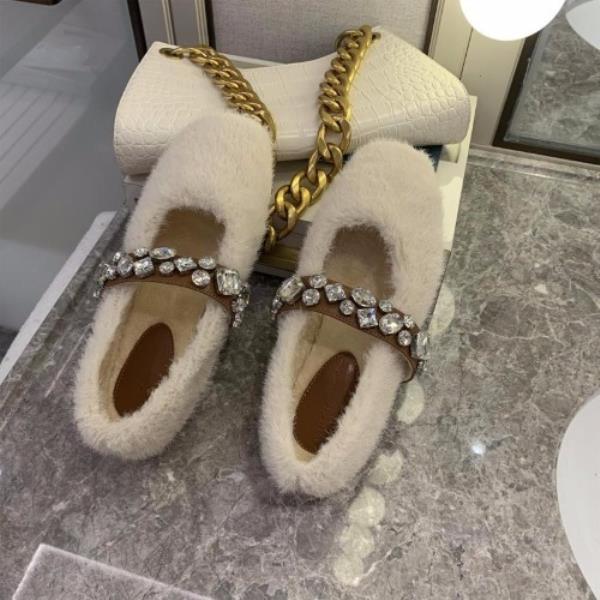 Loafers Bont Casual Vrouw Schoen Ondiepe Mond Ronde Neus Kristal Modis Vrouwelijke Schoeisel Herfst Slip-On Winter Strass Dr: 2 / 39