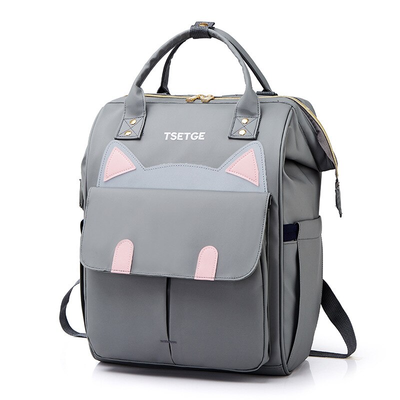 Stijl Kitten Luiertas Simple Mode Grote Capaciteit Mother 'S Tas Rugzak Lichtgewicht Rugzak: Gray