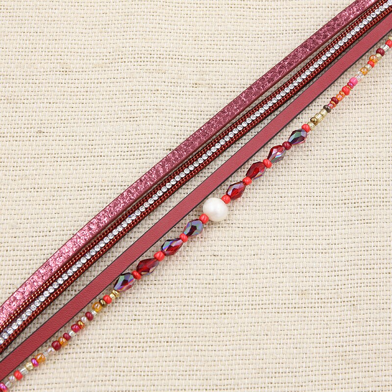 Armband PU Lederen Armbanden &amp; Armbanden Voor Vrouwen Pulseira Kristal Set Kralen Onregelmatige Parel Stof Kwastje Wrap Pols Band Grey