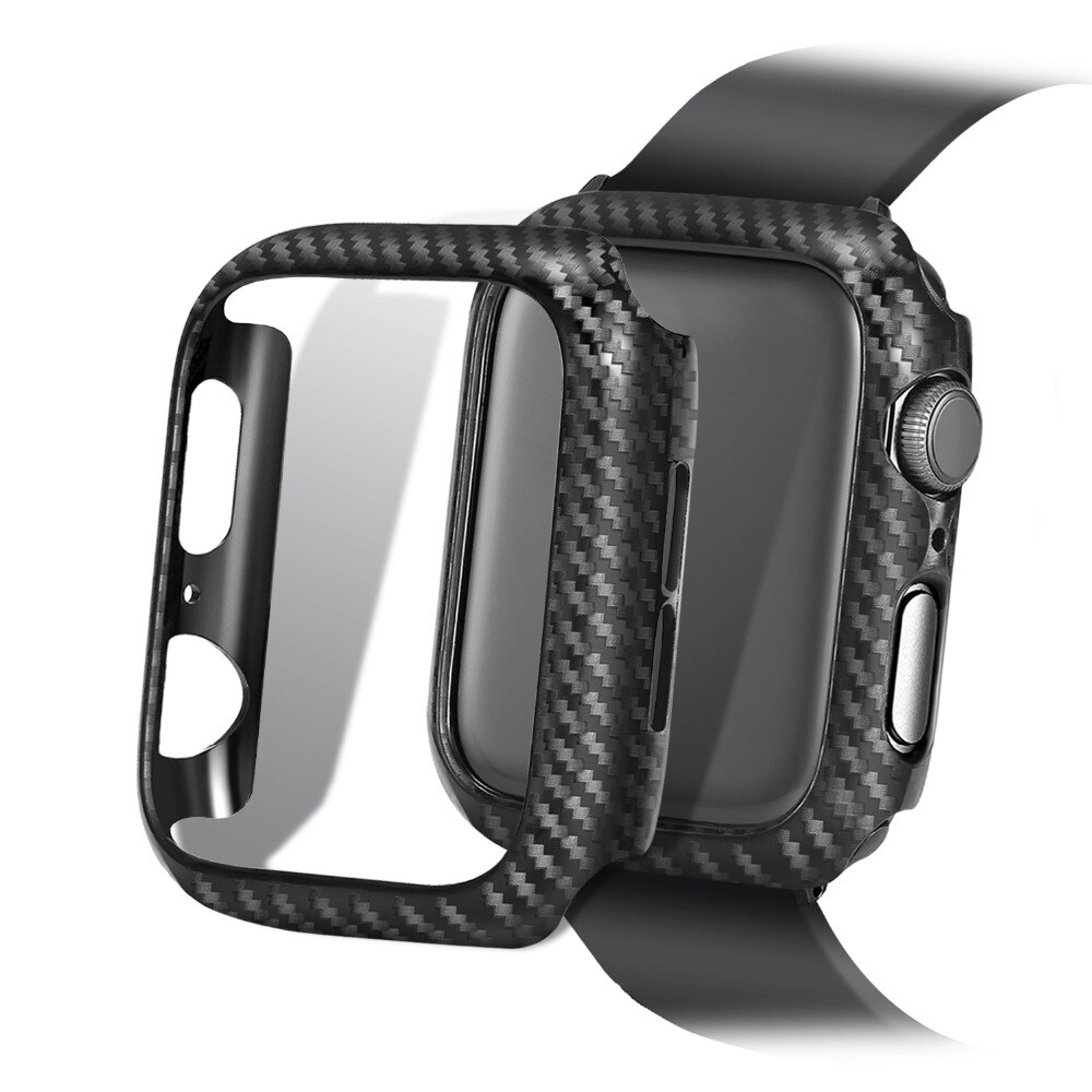 Carbon Fiber Case For Apple Watch 5 4 3 44mm 40mm iWatch band 42mm 38mm bumper Protective PC Ultra Thin Lines shell Frame cover