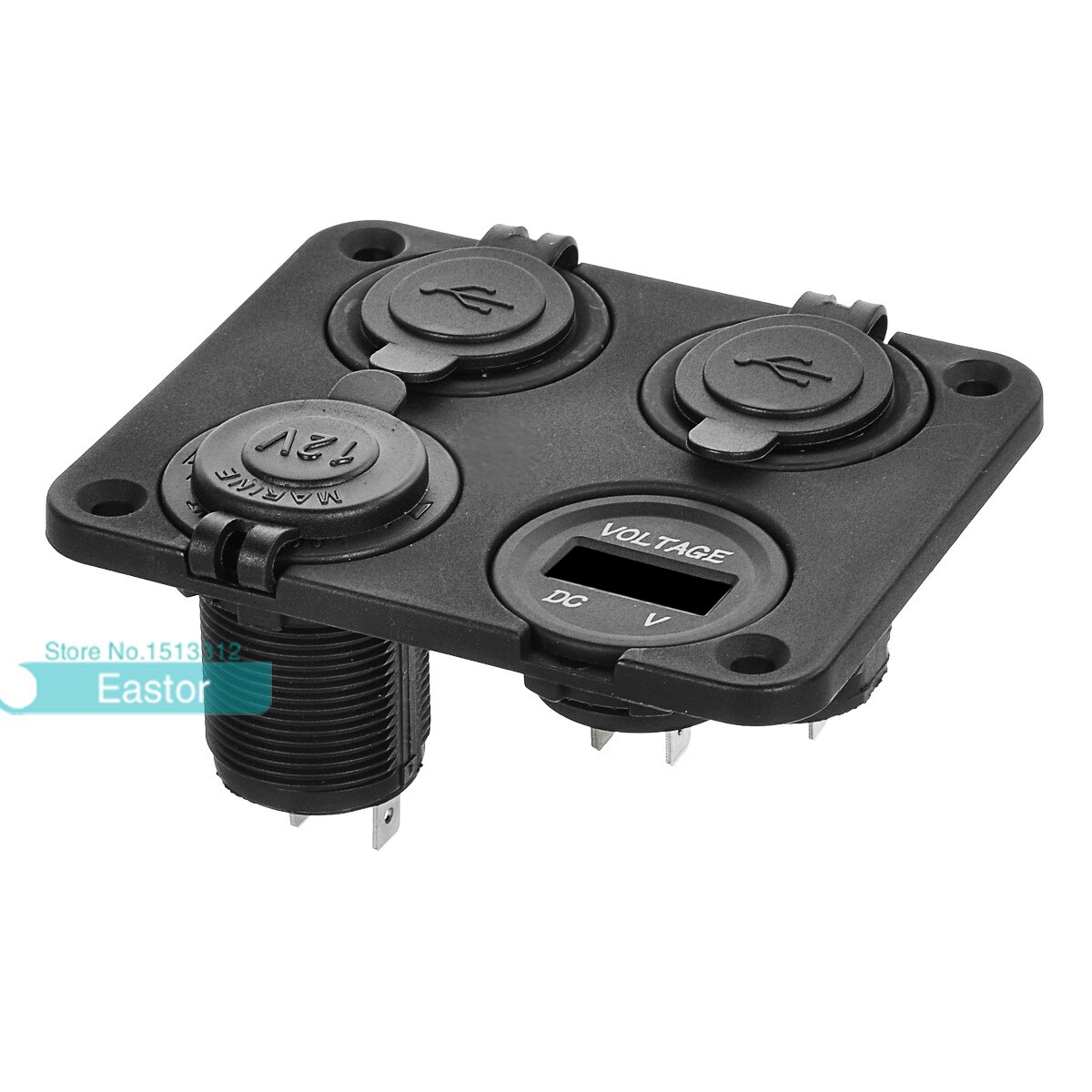 Dual USB Charger + LED Voltmeter + 12V Power Socket Four Hole Panel for Car Boat Marine Truck Motorcycle RV ATV Vehicles Phone