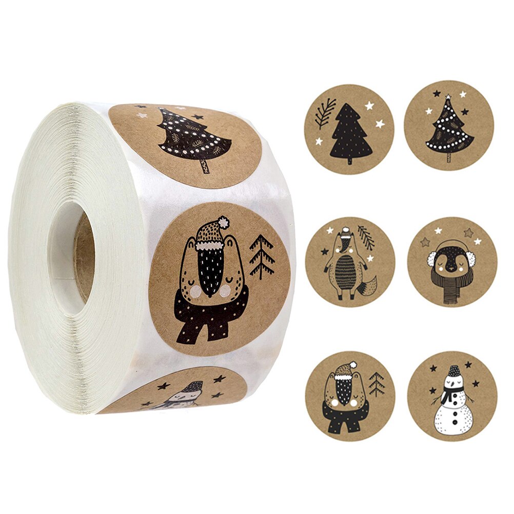 500Pcs/Roll 5 Designs 2.5cm Patterned Christmas Stickers For Envelope Cards Package Scrapbooking: C