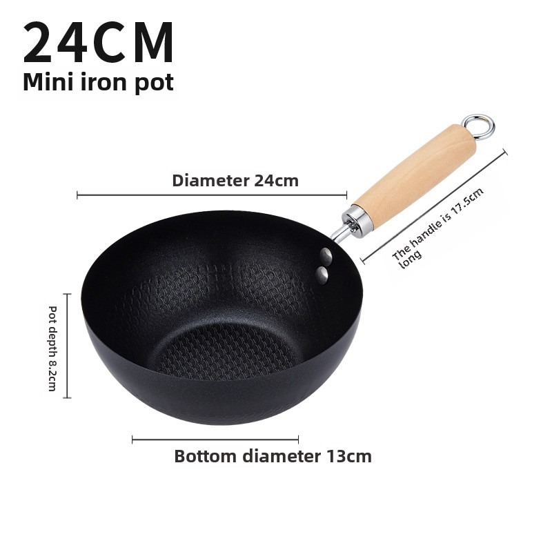 Hand-forged Mini Frying Pan Nonstick Uncoated Iron Pot Saucepan Kitchen Supplies with Lid Cast Iron Wok Gas Induction Cooker: YELLOW