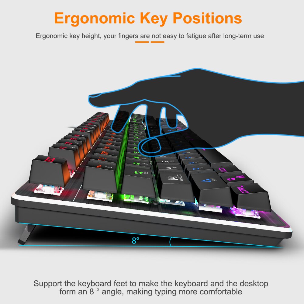 Mechanical Keyboard Wired Gaming Keyboard 104/87 Keycaps Russian Gamer Keyboard with Backlight RGB Key Board for Computer PC