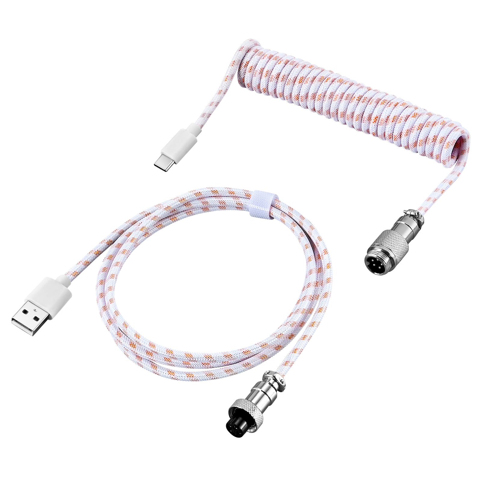 NNBILI Cable enrollado para teclado mecánico, Cable tipo C, puerto USB, aviador, Cable bobinado, accesorios para teclado de Juegos de ordenador de escritorio: Blanco