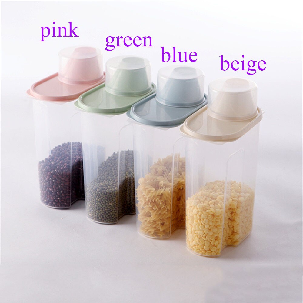 Food Storage Box Plastic Clear Dry Food Container with Pour Lids 2.5L Kitchen Cereal Rice Beans Storage Bottles Jars: Beige