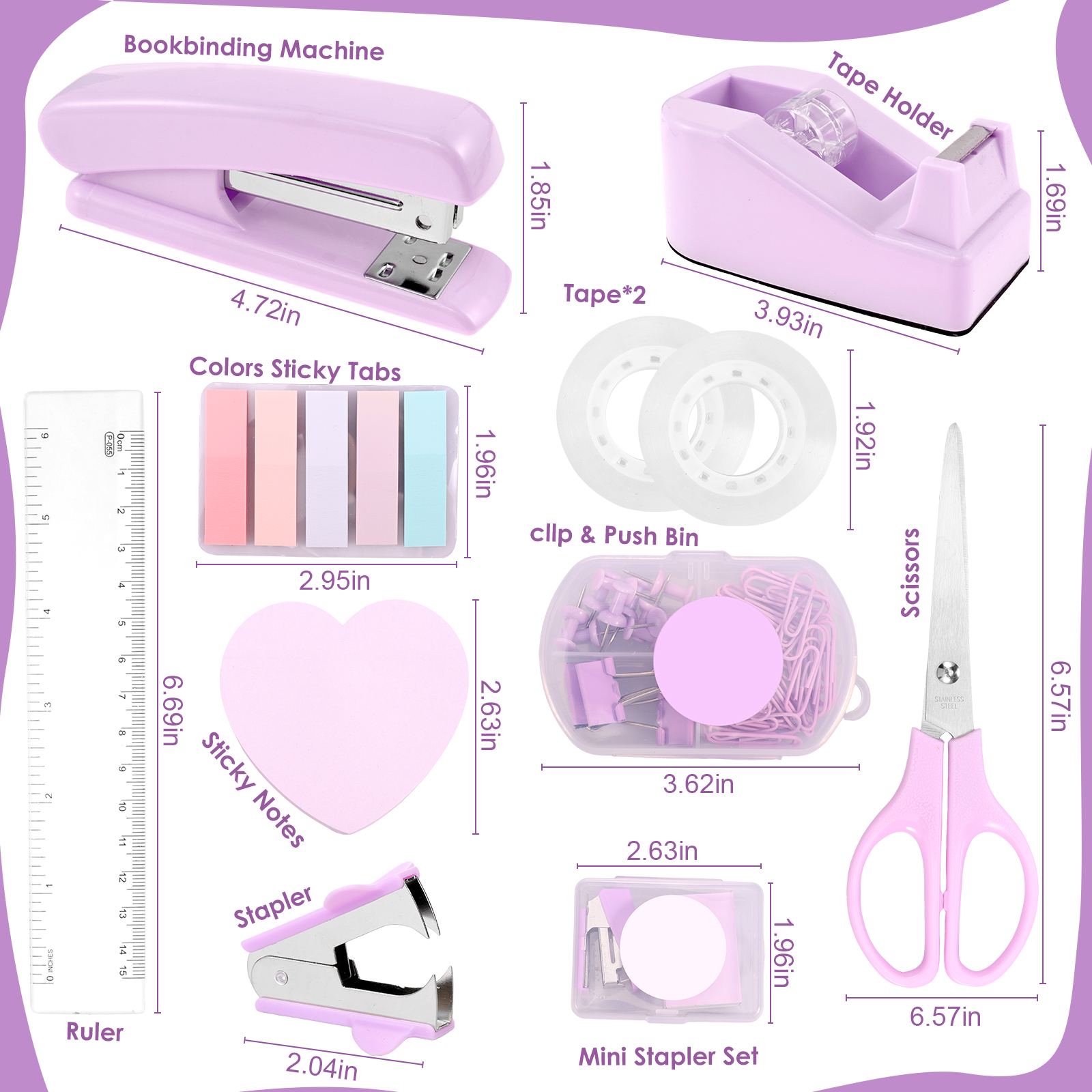 Bureau-organizers Accessoires Kantoorbenodigdheden met nietmachine, nietjesverwijderaar, clips, schaar, regel back-to-school studentenbenodigdheden: Rood