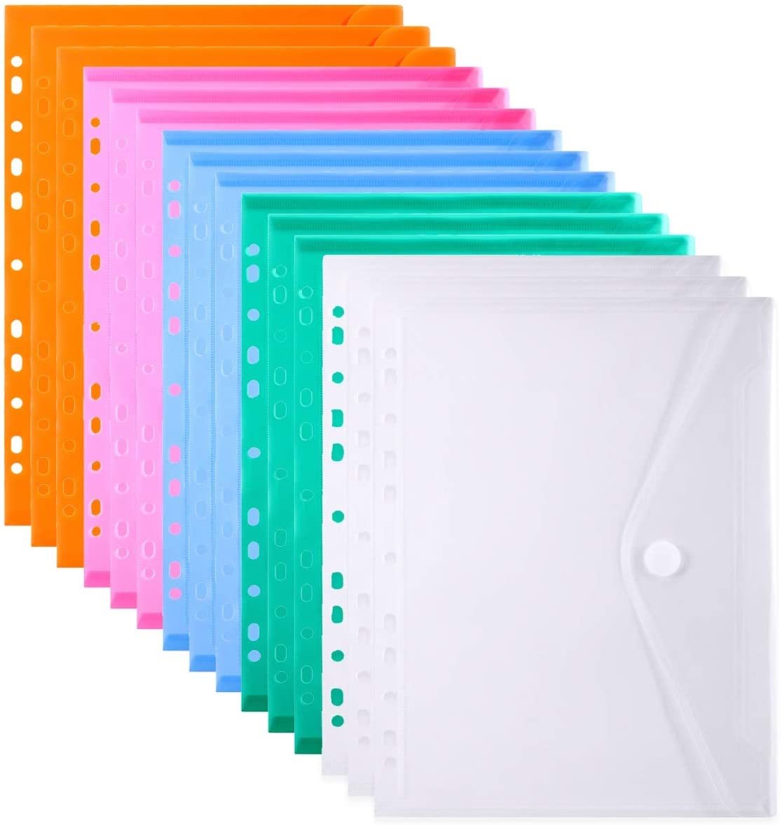 Enveloppe plastique pour dossiers, 11 trous, format A4, pochette, insertion de Pages pour classeurs, avec fermeture Velcro robuste, couleurs assorties,