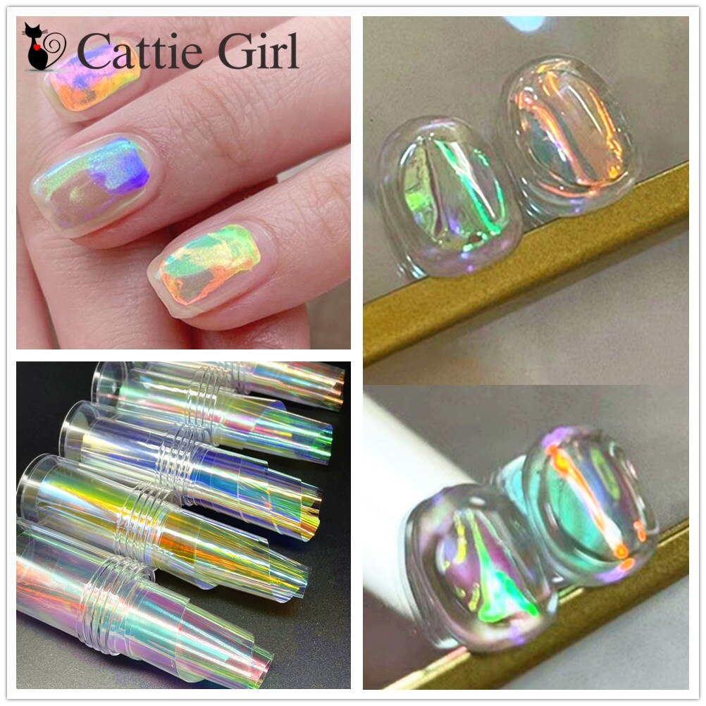 Papel de celofán para decoración de manicura, lámina de vidrio Aurora de 100CM, de tendencia de uñas coreanas, cubitos de hielo