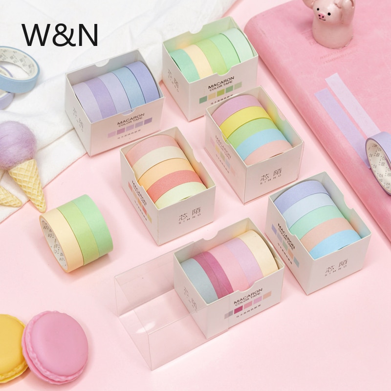 5pcs/lot Cute Solid Color Washi Tape Set Scrapbooking Decorative Adhesive Tapes Paper Japanese Stationery School Kawaii Sticker