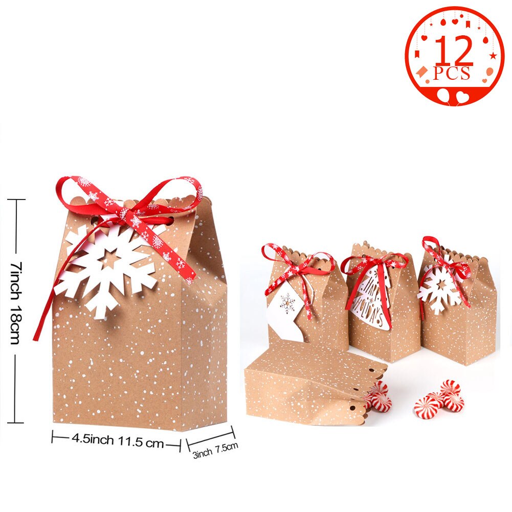 OurWarm 12pcs Kraft Paper Christmas Box Candy Bags Christmas Party Supplies Packing Box Year Bags: B