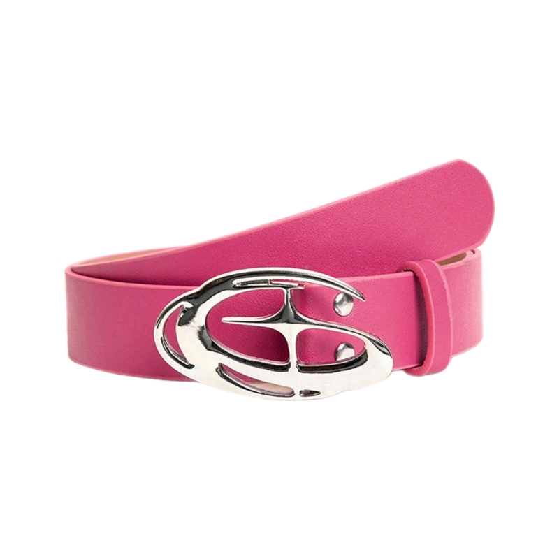 Corrente cintura fina simples fivela redonda para mulheres casual usar cinto decorativo cinto magro vestido jóias: Vermelho Rosé