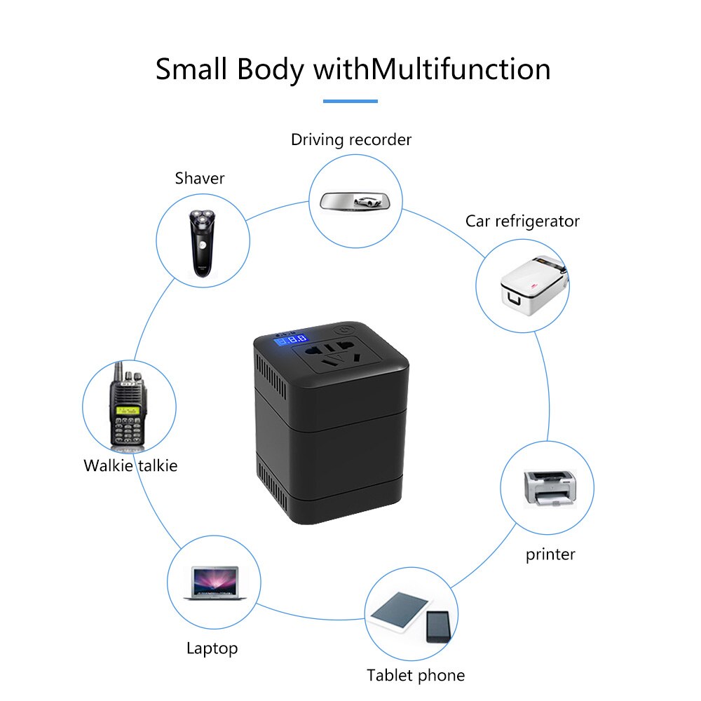 Aoshike 100w omvormer 12 v 220 v spanningstransformator dc naar  ac 12v to 220v stroomomvormer met 4 usb autoladeradapters
