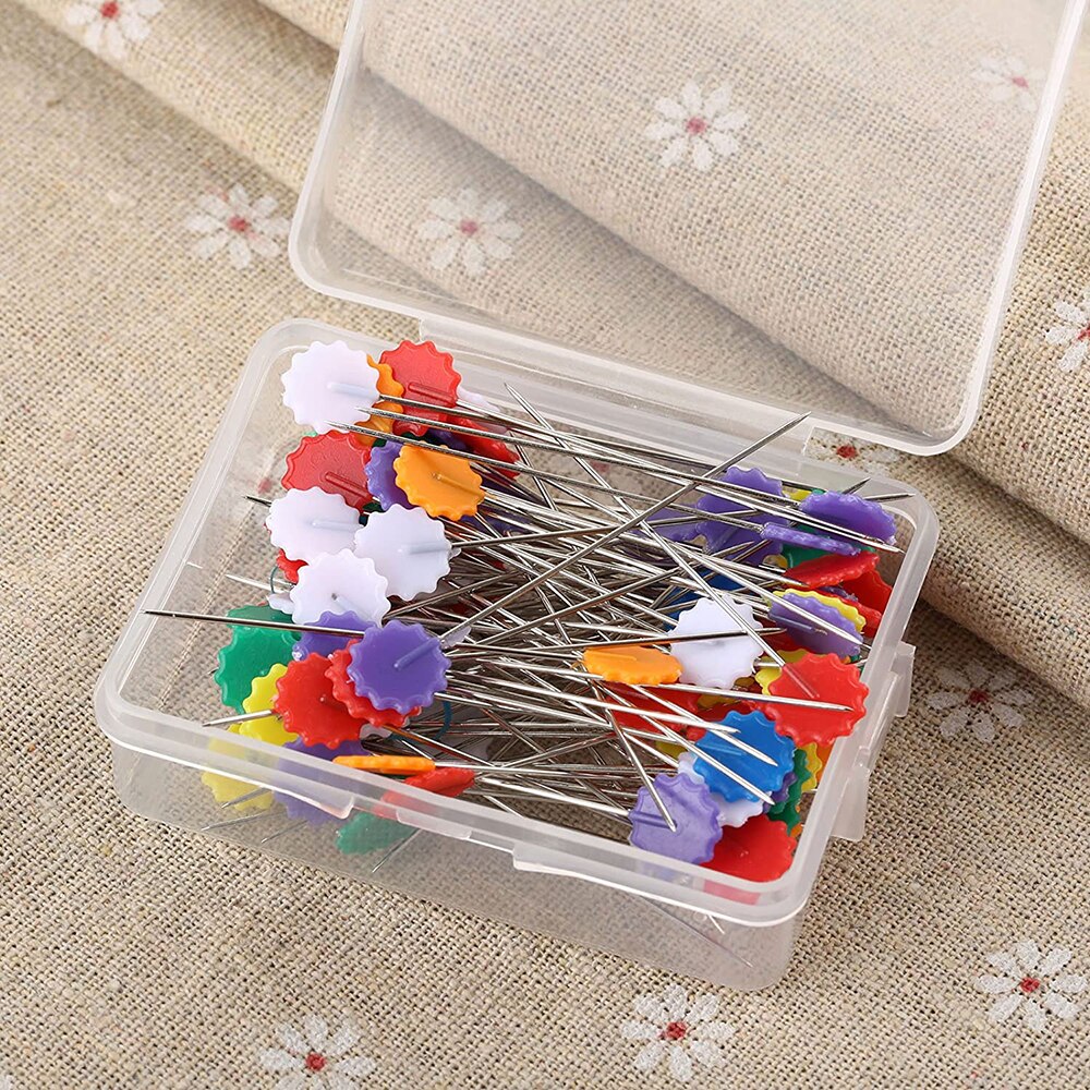 100Pcs Flat Head Straight Pins Colorful Flower Head Sewing Pins Quilting Pins for Sewing DIY Craft Dressmaker Stitching Supplies