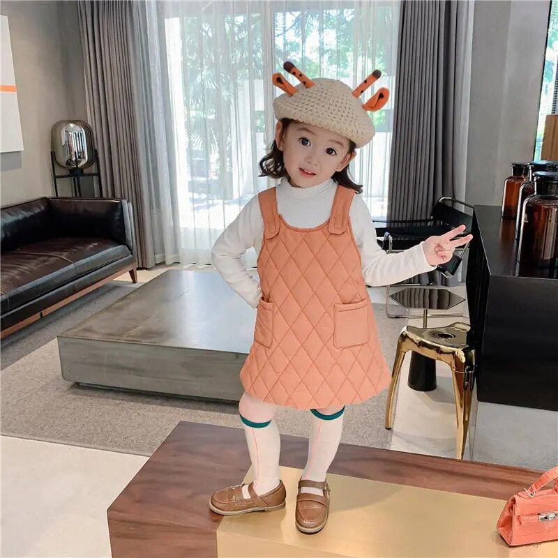 Chaleco de algodón coreano para niñas, prendas de vestir para otoño e invierno, falda con tirantes acolchada para bebés, novedad: color 1 / 120-Height 110-120cm