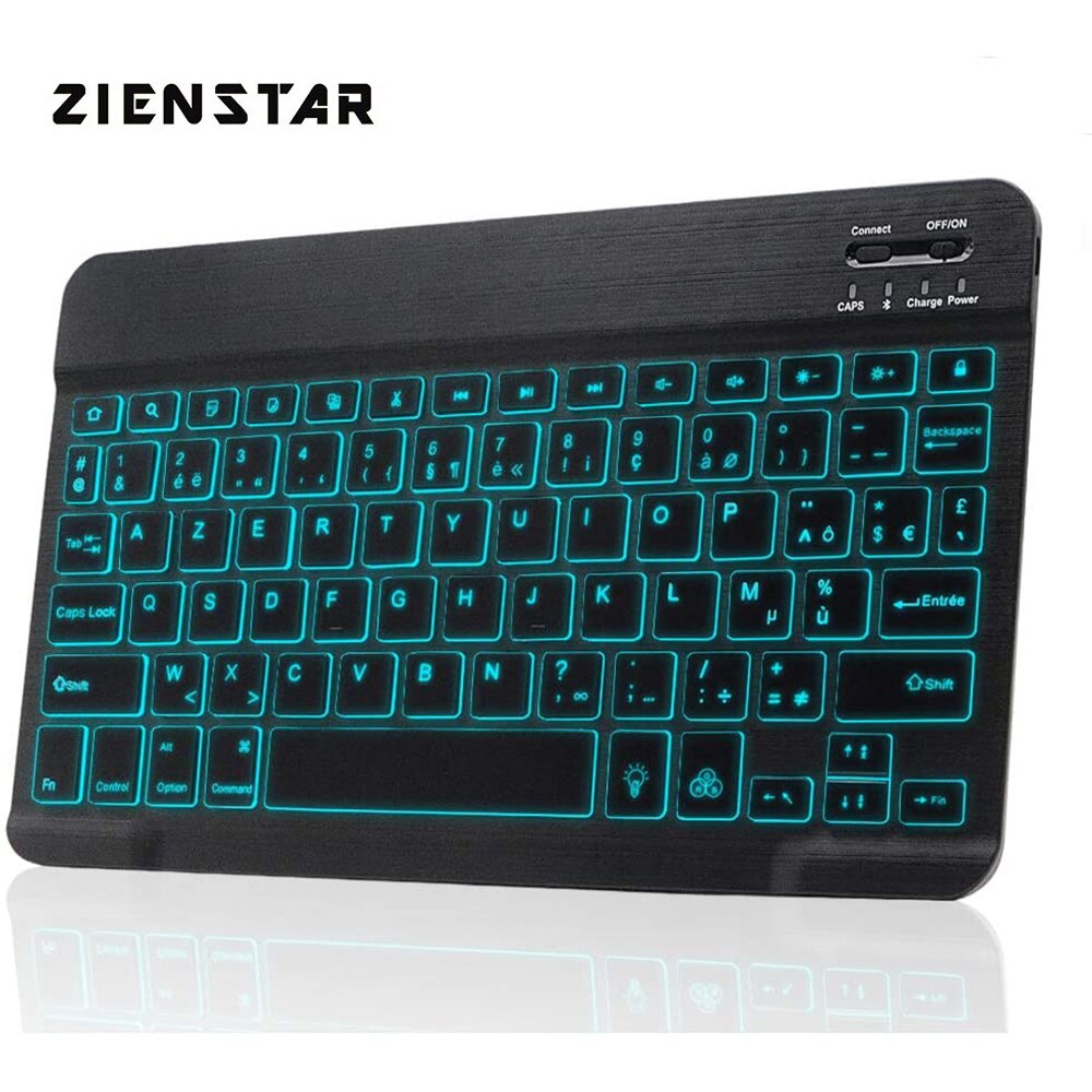 Zienstar-teclado recargable AZERTY con Bluetooth 3,0, teclado francés con retroiluminación LED para teléfono, tableta, portátil, Android, Windows,IOS: Default Title