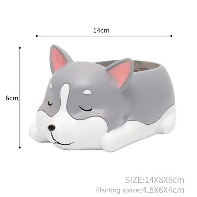 Cartoon Dogs Flower Vase Puppy Resin Planter for Succulents Cute Corgi Flower Pot Desktop Garden Bonsai: VB0516A3