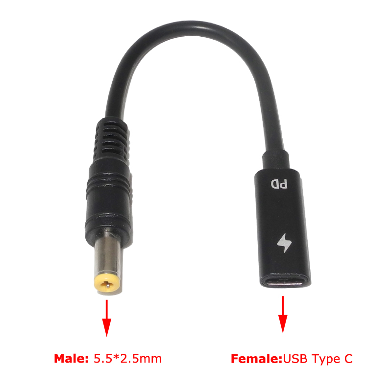 65W PD Type C USB 3.1 Power Adapter Cable Female to Power Connector Converter 4.0*1.35 5.5*2.5 4.5*3.0 4.0*1.7m: Brown