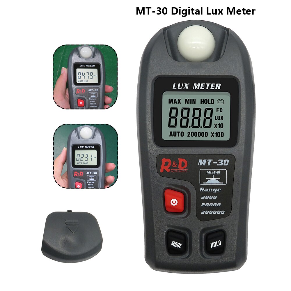 R&amp;D MT30 Grey illuminometer lux/fc photometer tester Enviromental Testing Lux meter 0~200,000lux Range light meter pocket