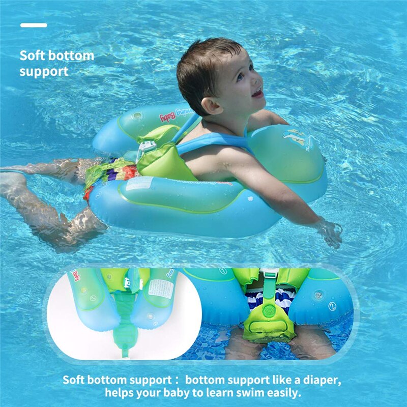 Inflatable Baby Swimming Ring Float Trainer Swimming Pool Accessories Floating Baby Bath Float with Bottom Support and Canopy