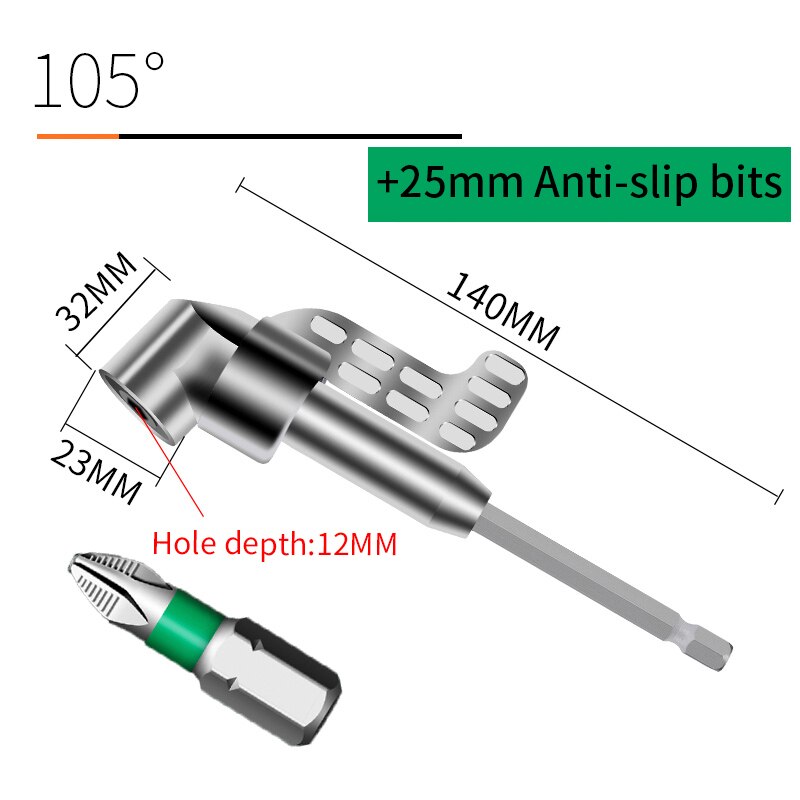 Adjustable 105/90 Degree Right Angle Driver Screwdriver: 105Longer