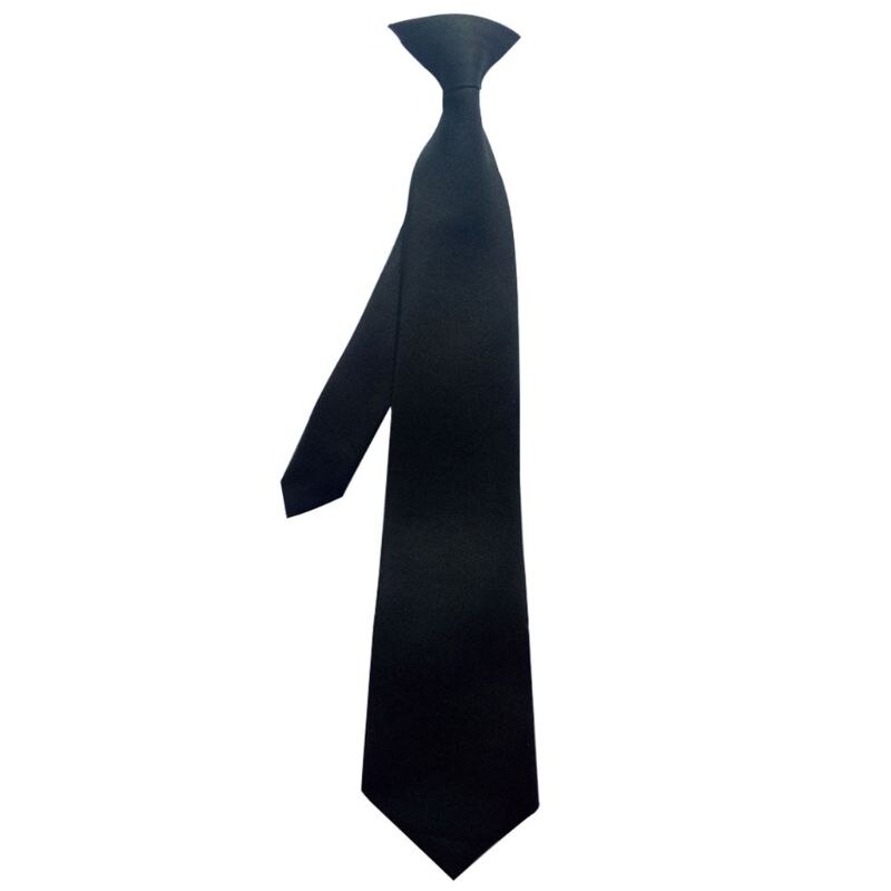 50x8cm Mens Uniform Solid Black Color Imitation Silk Clip-On Pre-Tied Neck Ties for Police Security Wedding Funeral U50F