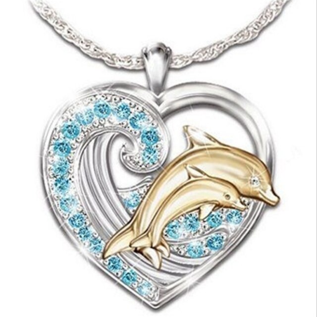 Joyería Popular del del Día de San Valentín de las mujeres de boda amor delfín Set anillo collar lindo al por mayor: A