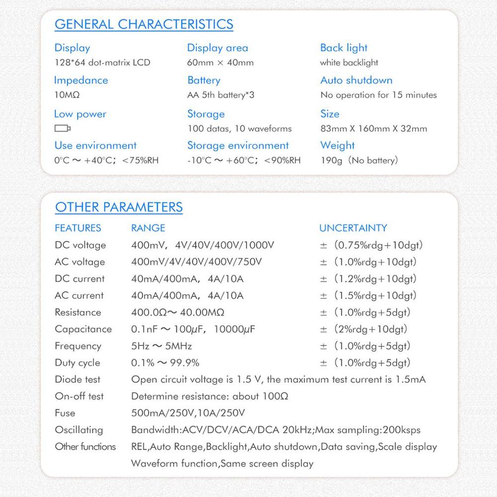 Digitale Multimeter Oscilloscoop Multimeter 10Khz Draagbare Usb 2 Kanalen Dc/Ac Volt Stroom Capaciteit Testers