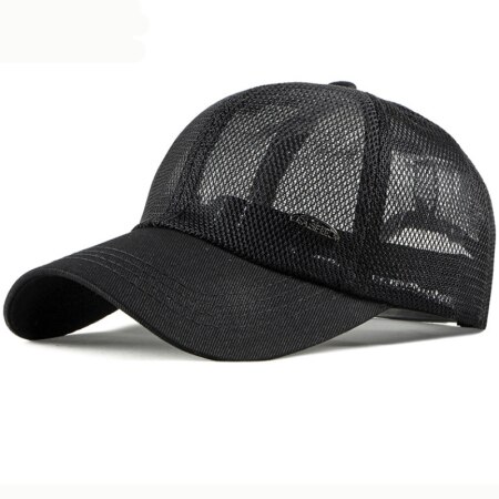 Heren mesh pet lente zomer zonnepet dames ademende baseball pet effen verstelbare trucker pet heren dames zonnehoed: Zwart