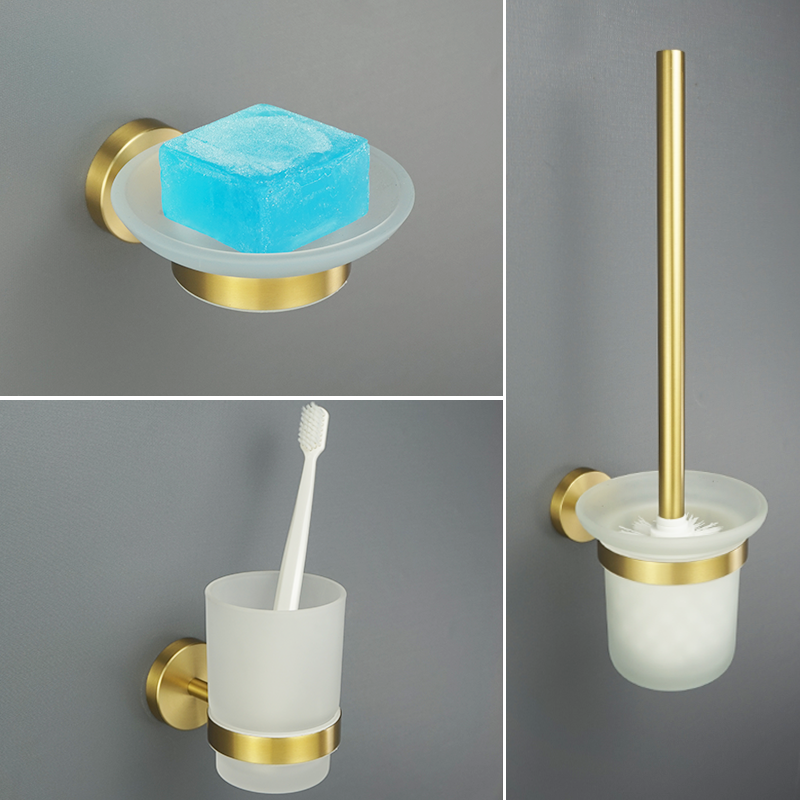 Accesorios de baño de oro cepillado, soporte de toalla, soporte de taza, colgador de anillo de toalla, soporte de papel, soporte de cepillo de inodoro, gancho para abrigo