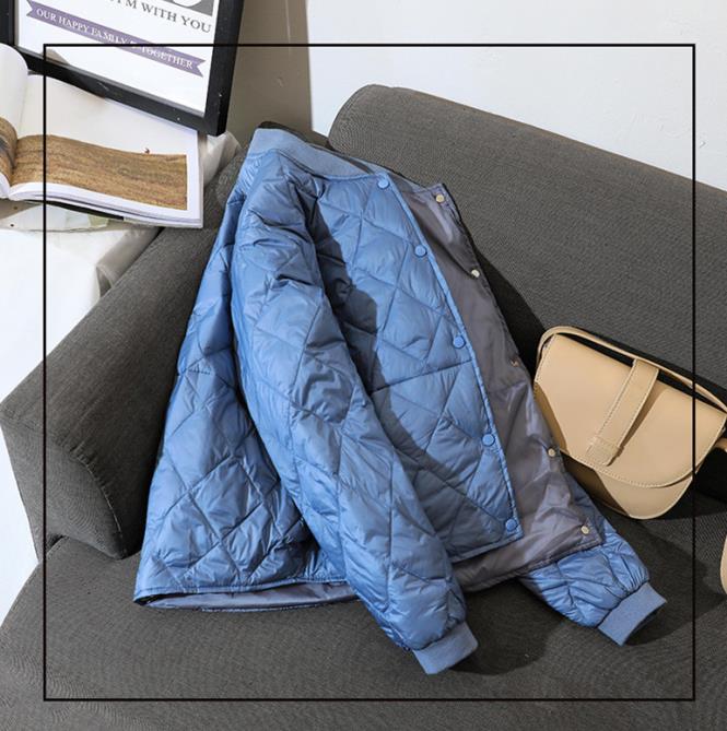 Kvinder baseball dunjakke efterår vinter varme andedun parkaer løs kort frakke kvindelig oversize ultra let dun outwear  sf2039: Blå / M