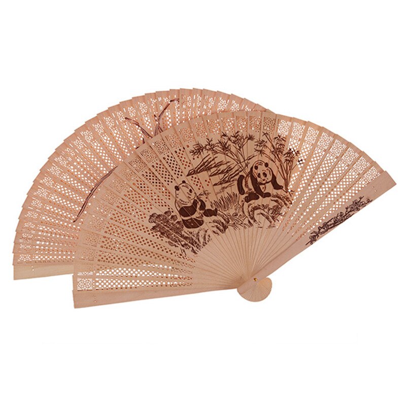 Chinese Folding Fan Incense Wood Hand-cranked Fan Sandalwood Hollow Hand-held Fan Wood Carving Printing Decorative Craft Fan