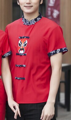 Lato krótki rękaw hotelowa restauracja odzież robocza Beijing Opera maseczki do twarzy drukowanie Chef kelner jednolite dla mężczyzn i kobiet: Red Boys Men / L