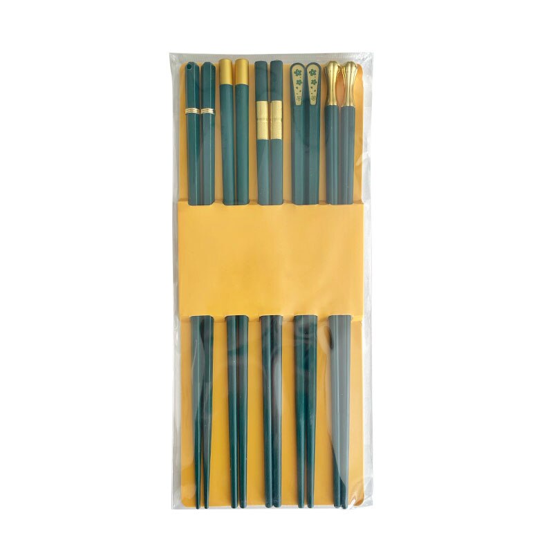 5 Pairs Japanese Chinese Chopsticks Food Sushi Sticks Reusable Korean Chopsticks Set Metal Alloy Tableware cooking chopsticks: J-5 pairs