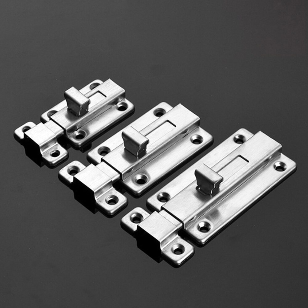 Door Lock Safety Guard Latch Slide Lock Door Drawer Barrel Bolt Silver Thick Aluminum Alloy Open Latch with Screw Stainless Stee