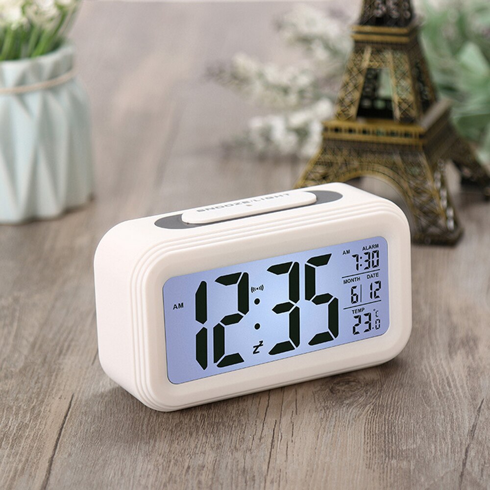LED Digital Alarm Clock Electronic Smart Clocks Temperature & Calendar Function Alarm Clock Home Table Backlight Display: white