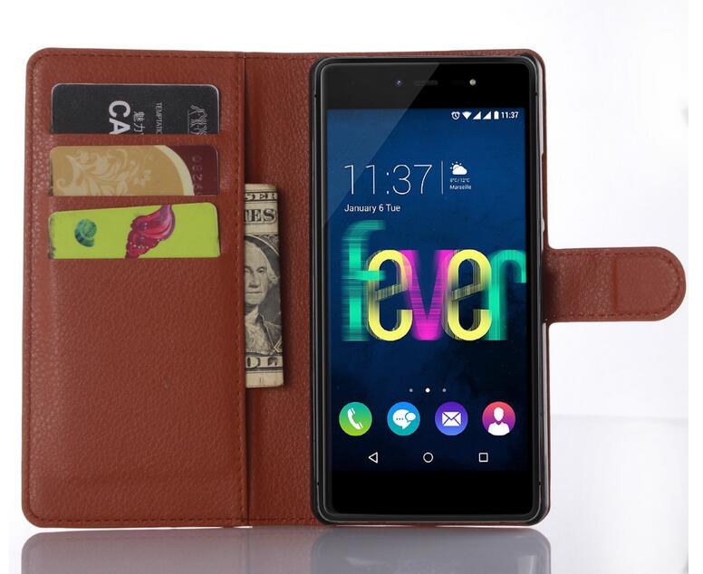 Fundas de seguridad de lujo Coque para Wiko Fever 4G funda de teléfono con soporte Cartera de cuero bolsas de tapa abatible piel para Wiko Fever 4G Guard: Brown