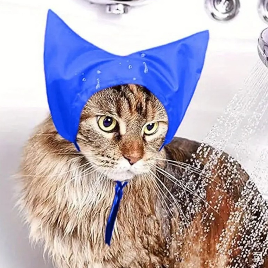 Cat Shower CapAdjustable Pet Grooming Hat Waterproof Bathing Hat with Ear Cover Cat Bathing Raining Cap