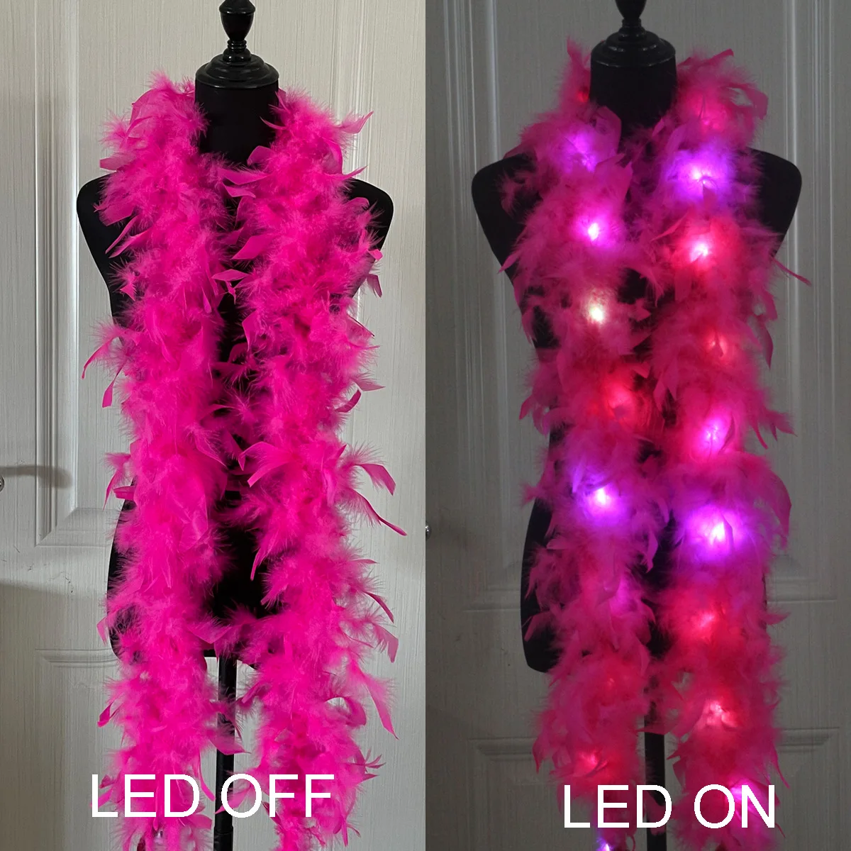 Federboa, LED-Lichterkette, Schal, Lichterkette, leuchtende Federstiefel, 2 m, für Party, Hochzeit, Weihnachtsbaum, Heimdekoration, Halloween: Rosa