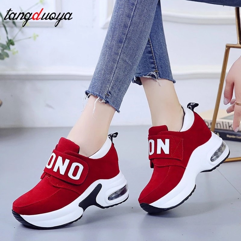 Platform wedge sneakers dam skor sneaker fritidsskor träningsskor kvinnor kvinnliga skor svarta röda sneakers kvinnor tenis feminino
