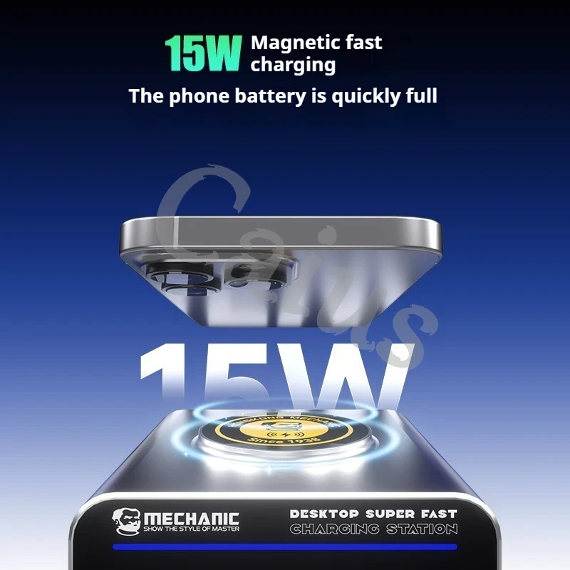 MECHANIC G-POWER gallium nitride desktop super fast charging station 100W PD protocol, 22.5W QC3.0, 15W magnetic fast charging