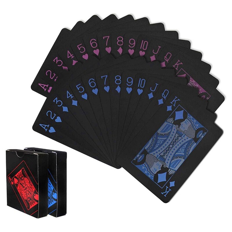 2 Decks of Waterproof Poker Cards, Plastic PVC Playing Cards with Box Perfect for Party and Game, 1 Blue + 1 Red