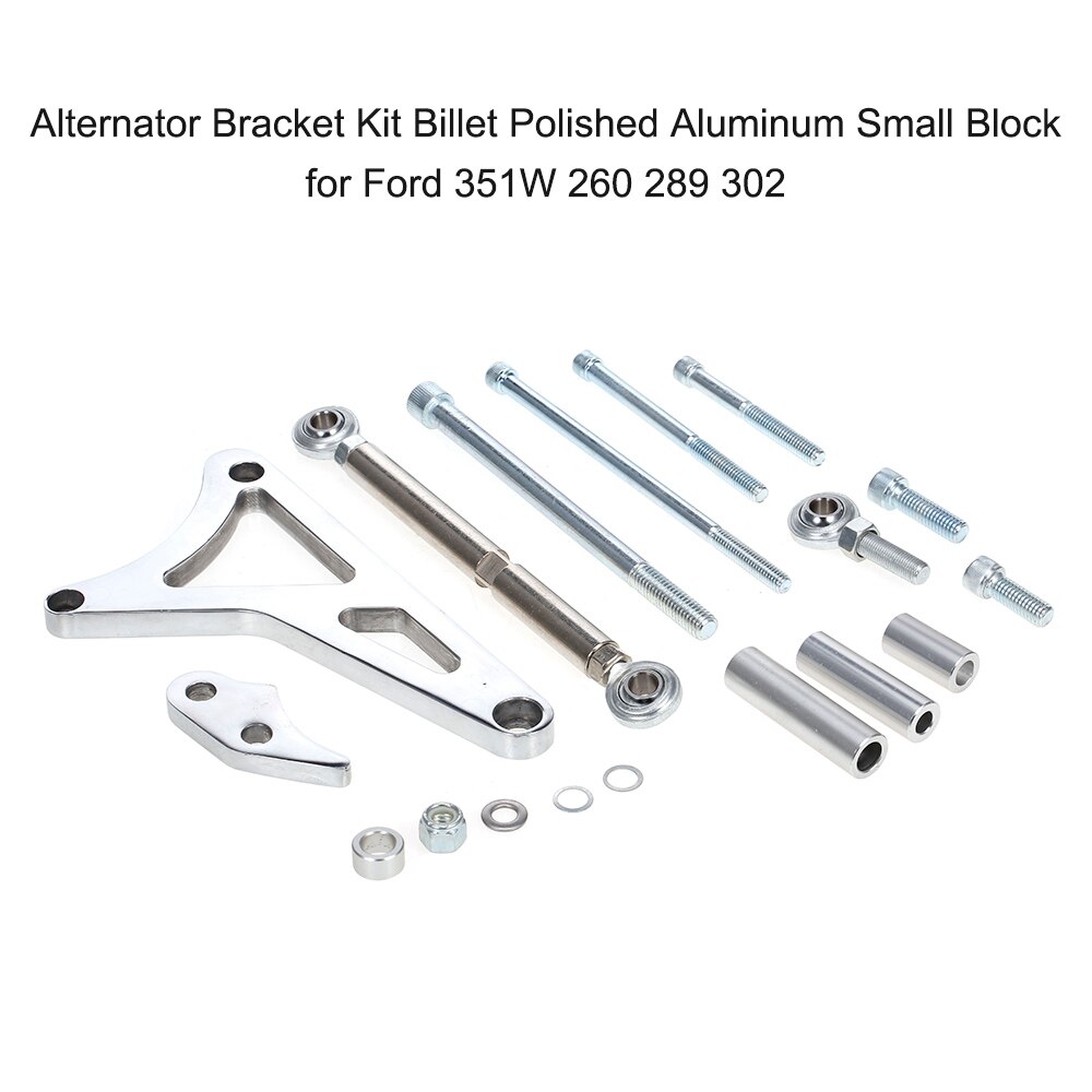 Alternator Bracket Kit Billet Polished Aluminum Small Block Replacement for Ford 351W 260 289 302