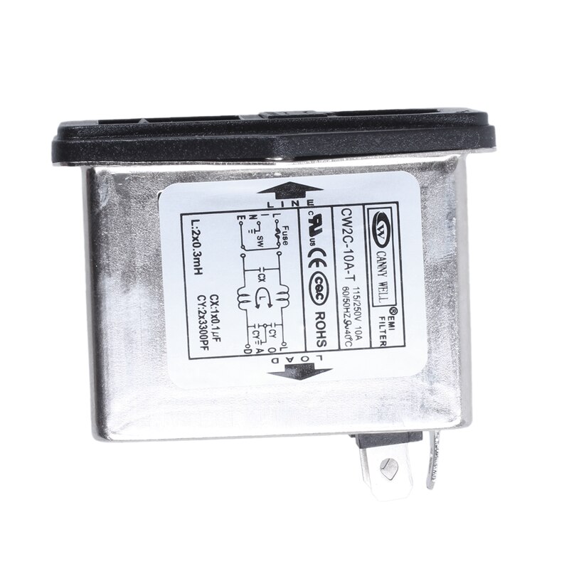 Solder Lug Terminals Iec 320 C14 Emi Filter + Boot Switch + Zekeringhouder