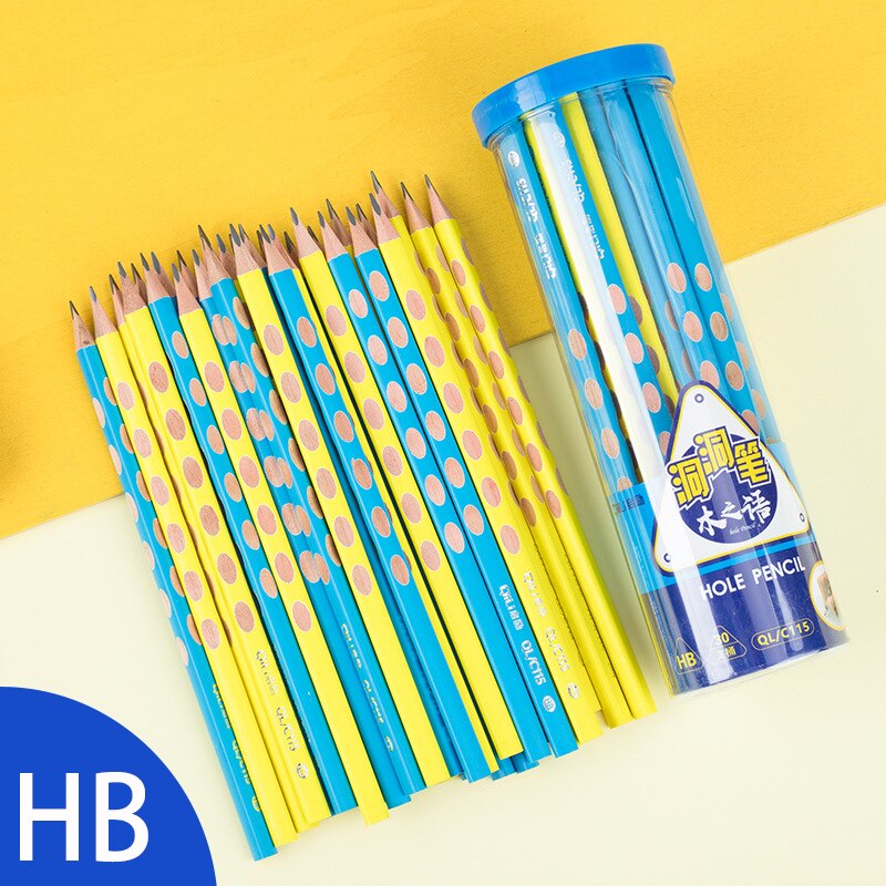 30 pcs pencil triangle HB student child correction grip 30 / bucket school student stationery office supplies writing pen: HB-Large hole