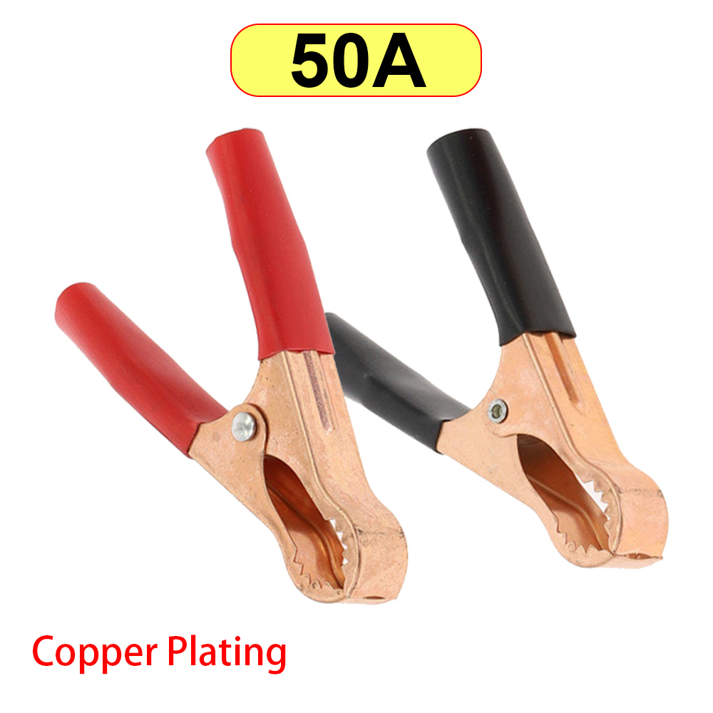 Pinzas de cocodrilo de cobre puro chapadas en cobre 50A 300A, Terminal de batería eléctrica, conector de prueba de abrazadera de cocodrilo para Cables de puente: Azul