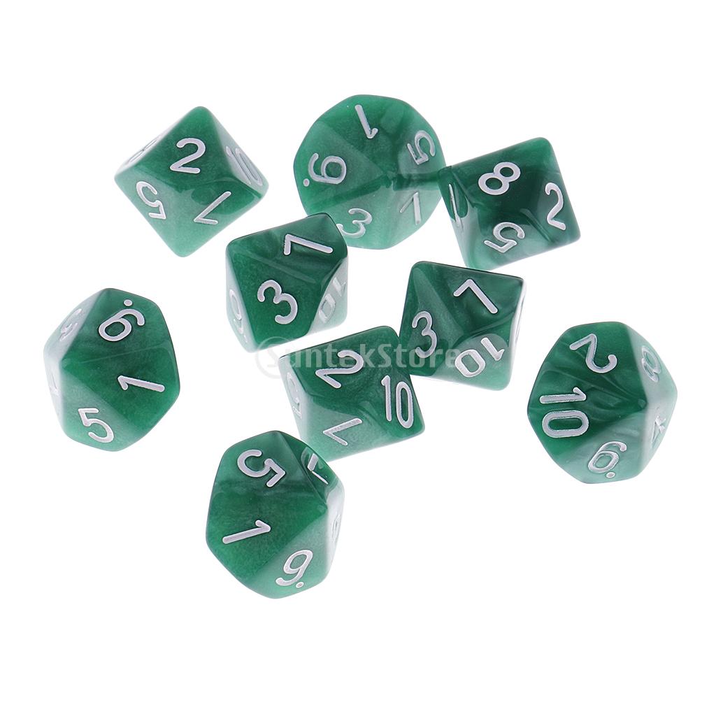 10 Pieces Plastic 10-Sided Dices D10 for Party Table Card Game D&D RPG MTG Accessory 1.6cm